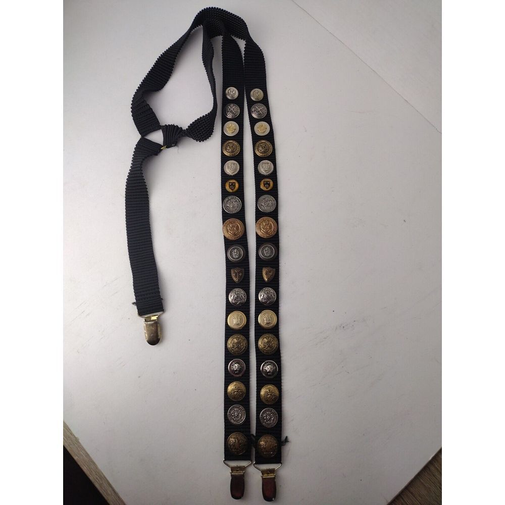 Military War Belt Suspenders Old Military Brass Buttons Multiple Countries Cool!